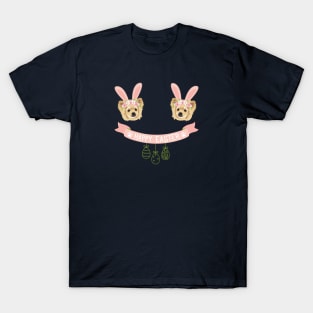 Pomeranian Dog Head with Bunny Ears, Happy Easter Sign and Hanging Eggs T-Shirt